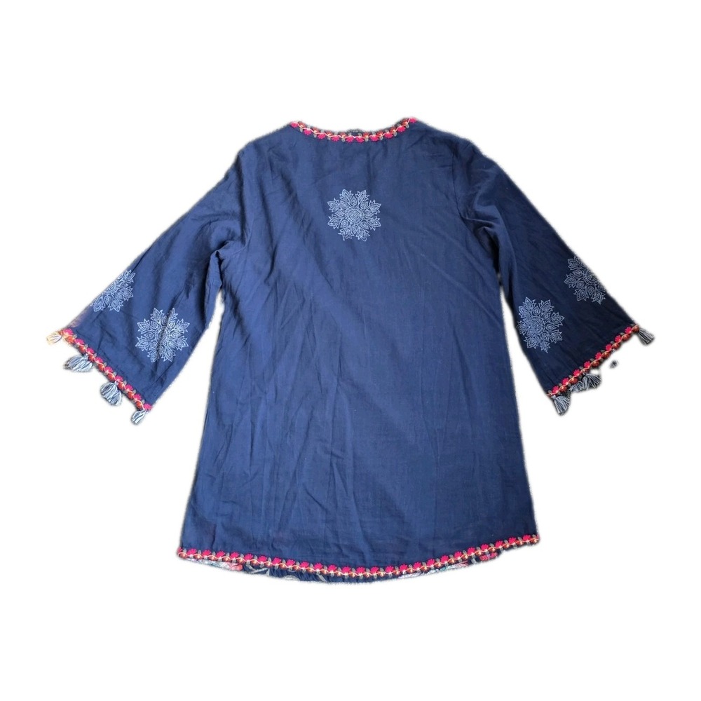 Soft Surroundings Embroidered Tunic Top Navy Floral 3/4 Bell Sleeves Boho S - Picture 10 of 10
